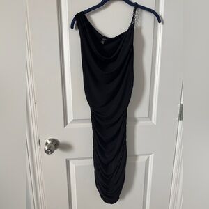 Ann Taylor Black Draped Cocktail Dress One Shoulder Size XS Petite